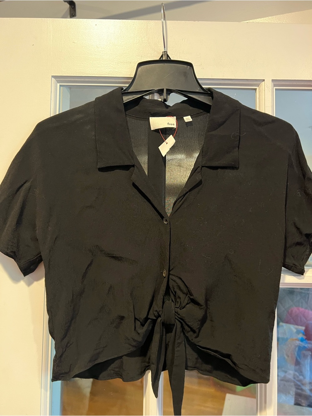 Wilfred Black Short-Sleeve Button-Front Tie Shirt